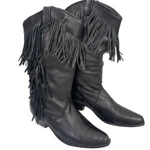 Dingo Womens Vintage Western Cowboy Boots Black Leather Fringe Mid Calf  6.5 M